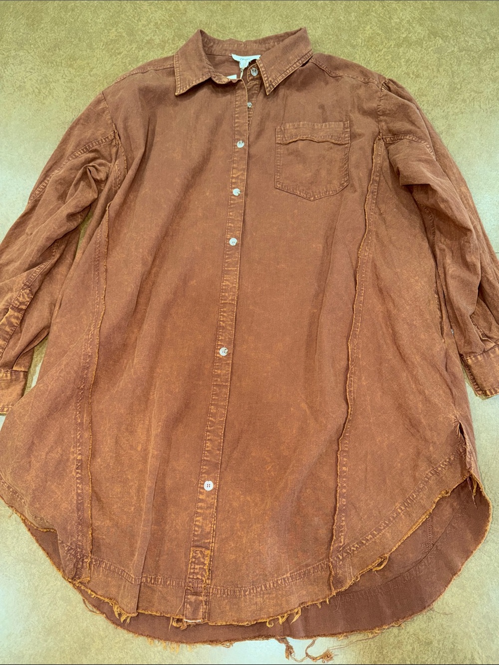 NWT • Blue Velvet • Washed Rust Brown Long Sleeve Button-Front Mini Shirt Dress